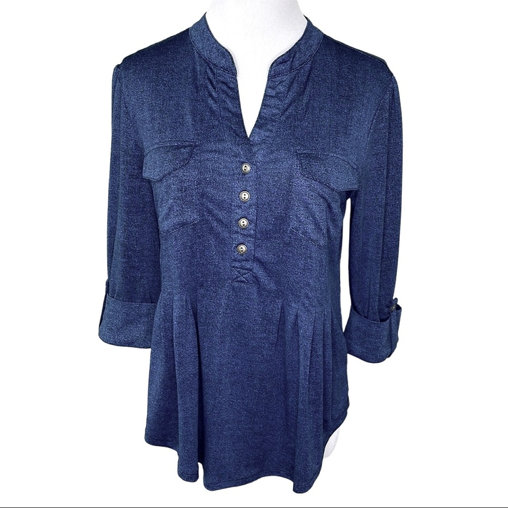 New Directions Petite Blue Stretch 3/4 Sleeve Top